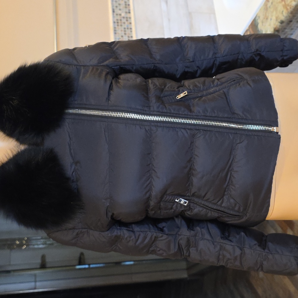 PRADA Black Down Puffer Jacket with Fur Collar - Picture 2 of 16